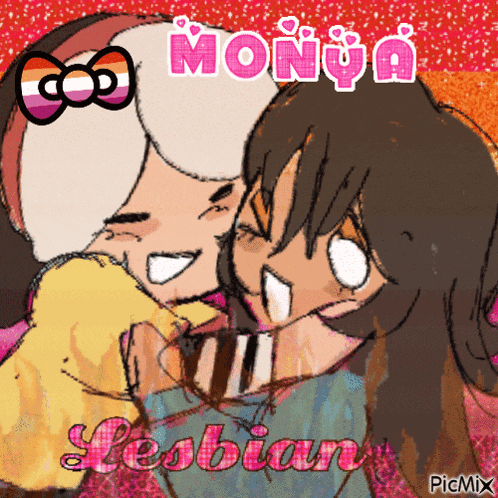 a cartoon drawing of two girls with the word lesbian on the bottom