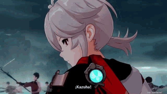 a video game character says kazuha in a foreign language