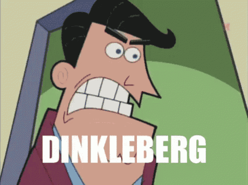 a cartoon character with the name dinkleberg written on the bottom