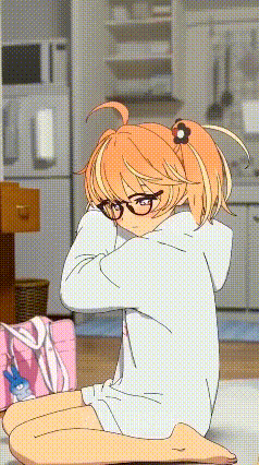 a girl wearing glasses and a white shirt is kneeling on the floor .
