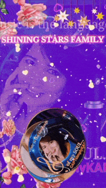 a picture of a woman with the words shining stars family on the top