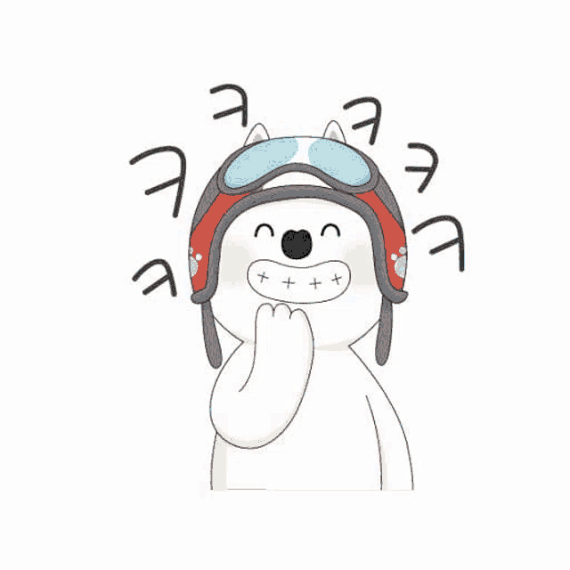 a cartoon polar bear wearing a helmet and goggles is smiling .