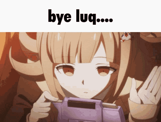 a picture of a girl holding a video game controller with the words bye lug below her