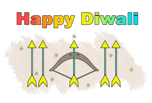 a happy diwali greeting card with arrows and a bow and arrow