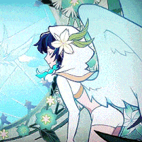 a cartoon character with wings and a flower in her hair
