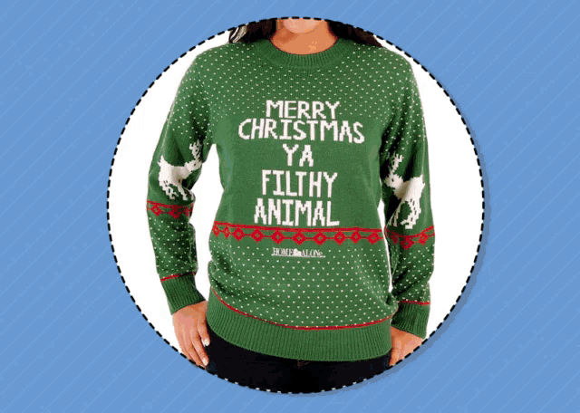 a green merry christmas ya filthy animal sweater