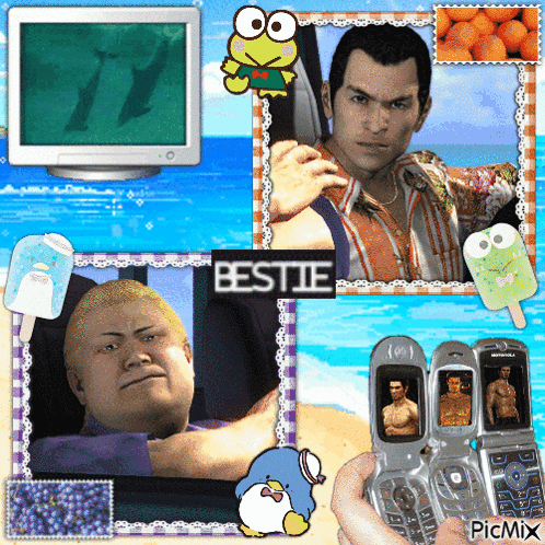 a collage of pictures with the word bestie in the center