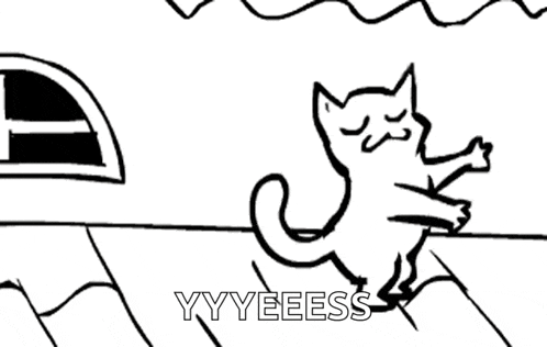 a black and white drawing of a duck with the words yyyeess written below it