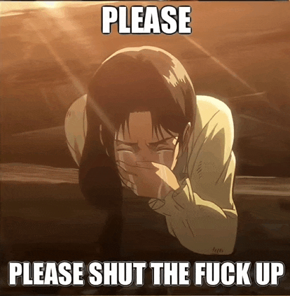 a cartoon of a woman crying with the words please shut the fuck up below her