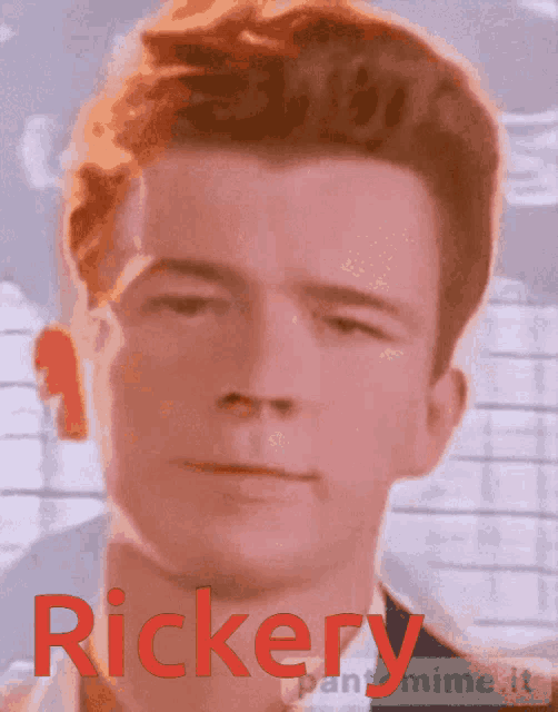 a close up of a man 's face with the name rickery written in red