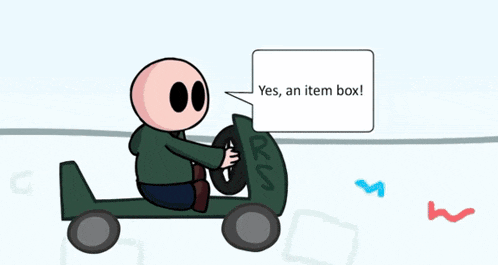 a cartoon of a man driving a car that says rs on the back