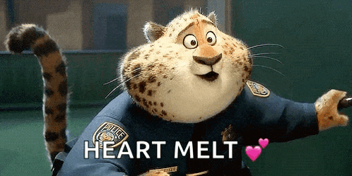 a cheetah is wearing a police uniform and says " heart melt "