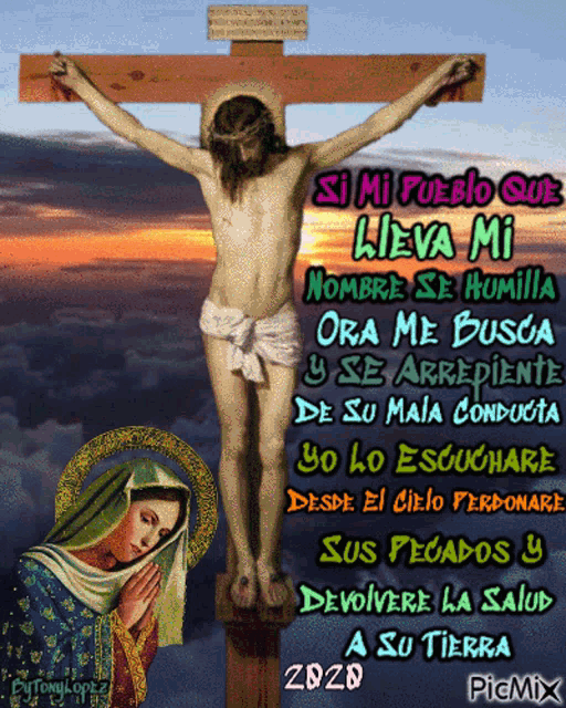a picture of jesus on a cross with spanish writing