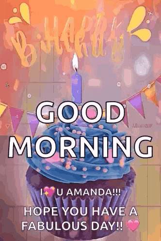 a cupcake with a candle on top of it and the words `` good morning ''