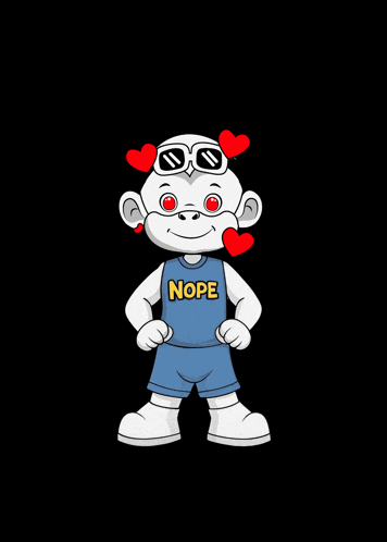a cartoon character wearing sunglasses and a nope shirt