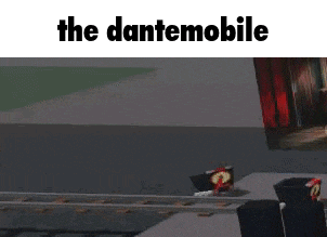 a screenshot of a video game with the words `` the dantemobile '' written on it .