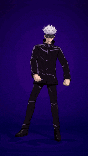 a cartoon character with white hair and glasses is dancing