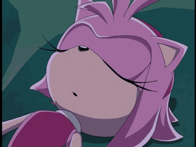 a cartoon drawing of amy rose from sonic the hedgehog with sharp teeth