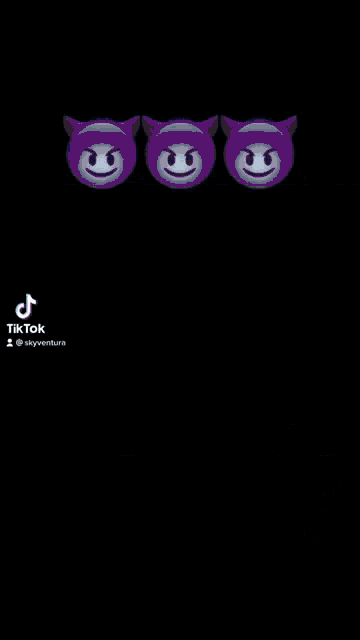three purple devil emojis with horns and a smile on a white background .