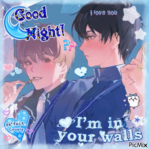 a picture of two anime characters with the words i 'm in your walls on the bottom