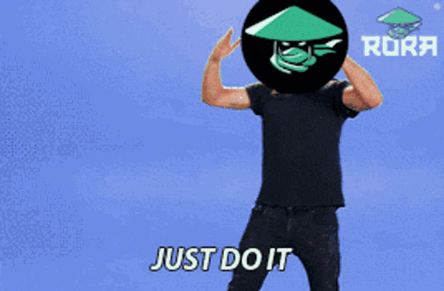 a person with a green hat on their head is dancing and says just do it