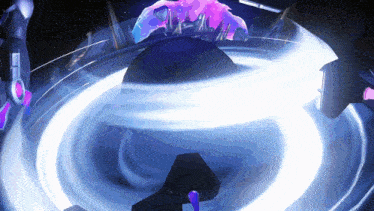 a computer generated image of a swirl with a purple planet in the background
