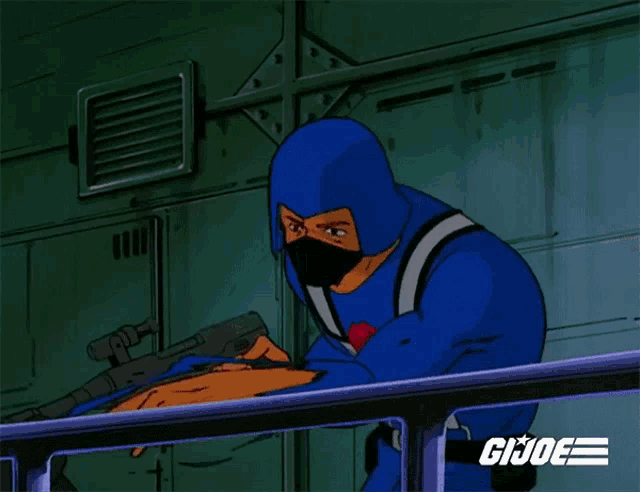 a gi joe cartoon shows a man pointing at another man 's face