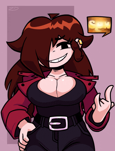 a cartoon drawing of a woman with a speech bubble that says ' i love you ' on it