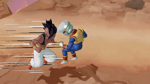 a cartoon drawing of a man and a robot fighting