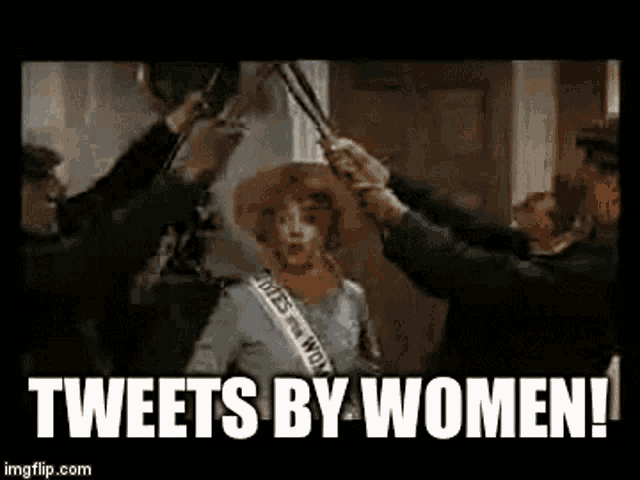 a woman with a sash that says votes for women is being attacked by men .