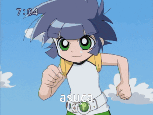 a cartoon character with the name asuca on the bottom