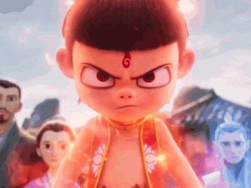 a cartoon character with a g on his forehead