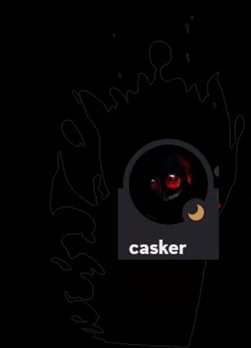 a picture of a person with red eyes and the name casker on it