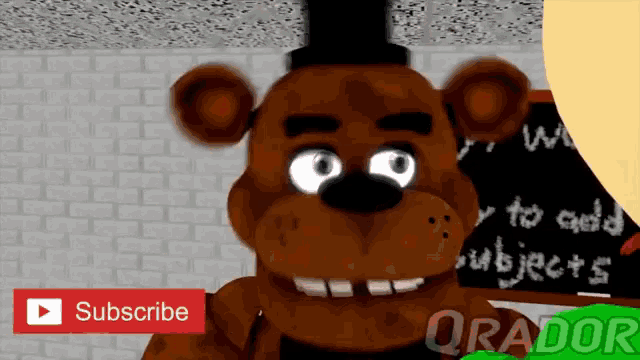 a cartoon of a teddy bear with a subscribe button next to it