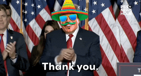 a man wearing a sombrero sunglasses and a mustache says thank you