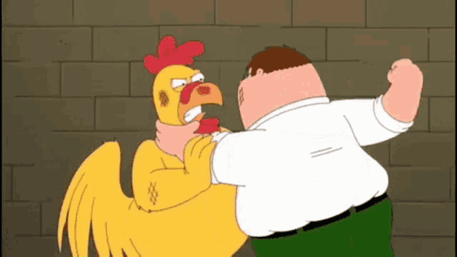 a cartoon of peter griffin fighting a chicken