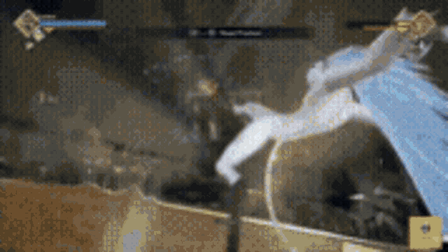 a person in a blue cape is kicking another person in the face