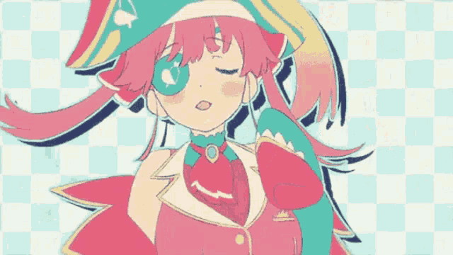 a cartoon of a girl wearing a pirate hat and eye patch .