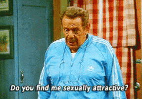an older man in a blue adidas jacket is asking if he is sexually attractive