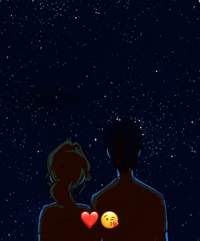 a cartoon of a man and woman looking at the stars with a kissing emoji