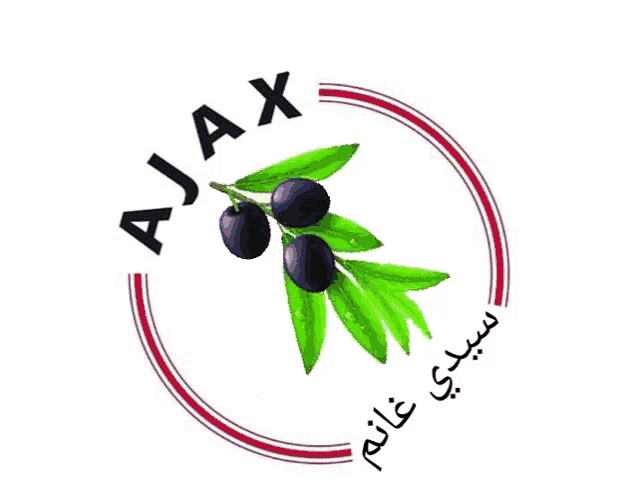 a logo for ajax with a branch of olives and leaves