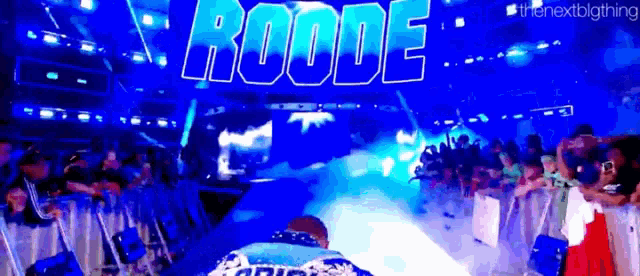 the word roode is on a blue background with a person