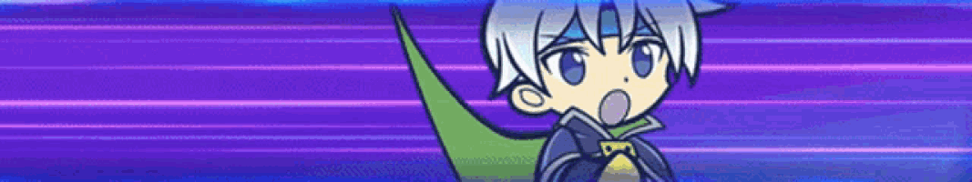 a cartoon of a boy with a sword on a purple and blue background