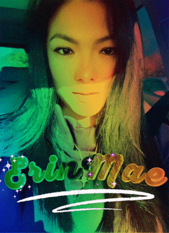 a picture of a woman with the name erin mae written in green