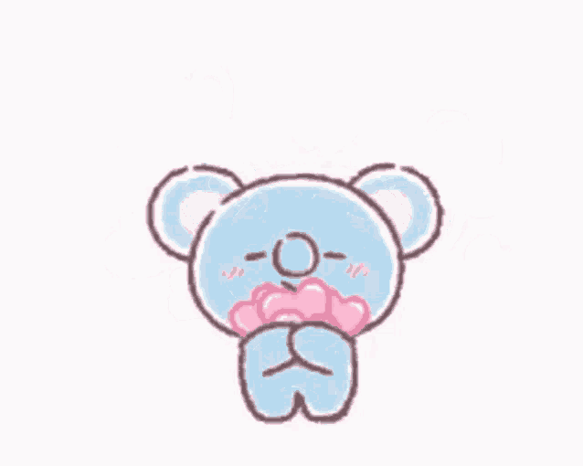 a koala bear is surrounded by pink hearts .
