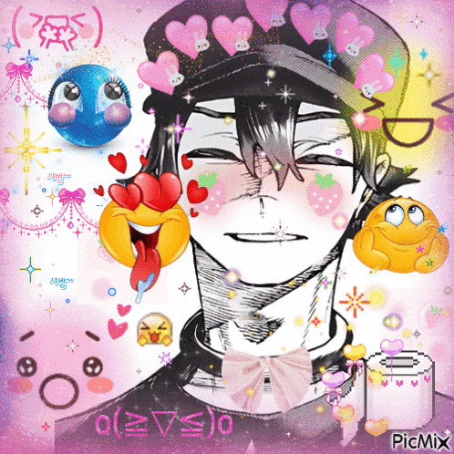 a picture of a man with smiley faces and the word picmix
