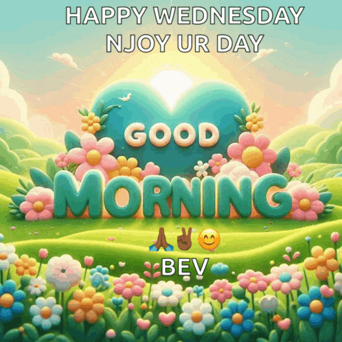 a poster that says happy wednesday njoy ur day good morning bev