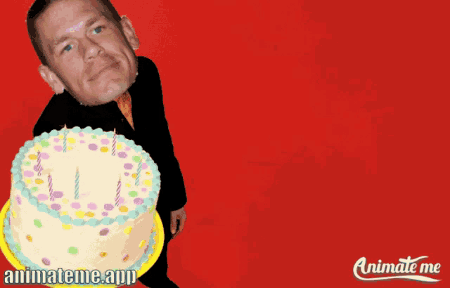 animate me app shows a man holding a birthday cake with candles on it