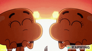 two cartoon characters from the amazing world of gumball are standing next to each other with their eyes closed