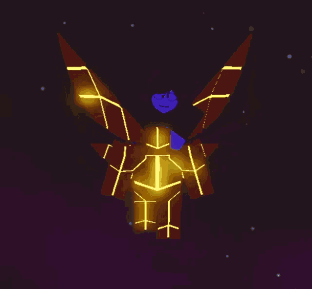 a drawing of a person with wings and a blue face